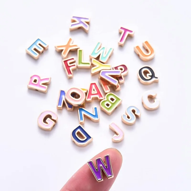 26pcs Alloy Enamel Alphabet Beads 10x8mm Light Gold A-Z Charm Beads Capital Alphabet Loose Beads Initial Letter Spacer Beads