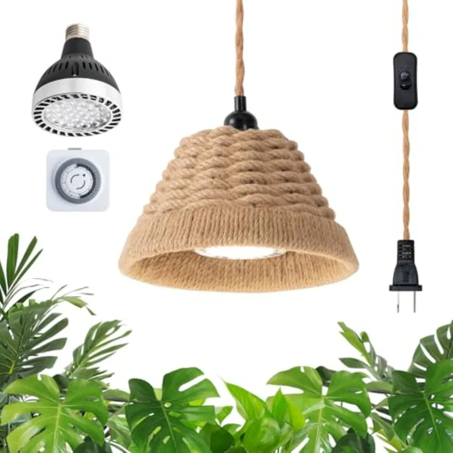 

Светодиодная лампа для роста растений 30 Вт, полный спектр, подвесная, для помещений, 4000K, с таймером, кабель 4,5 м, для высоких листистых и цветущих растений