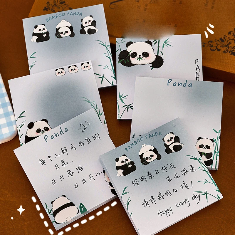 Notas Adhesivas Kawaii de bambú Panda N Times, notas adhesivas de dibujos animados lindos, Bloc de notas portátil, suministros de oficina escolar, regalos, 50 hojas
