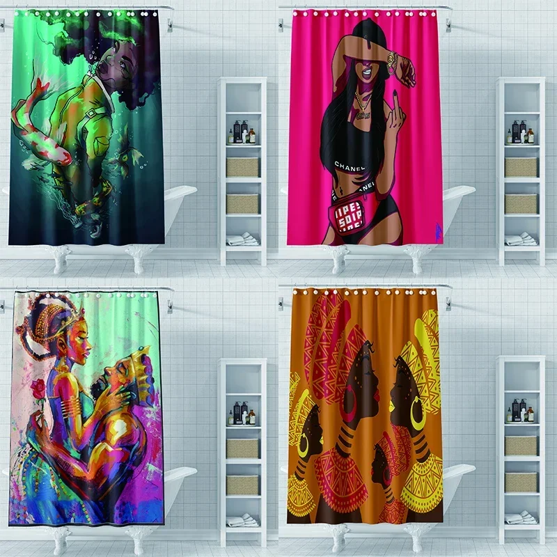 Cartoon 3D Fashion Black Girl African American Woman Shower Curtain Sexy Modern Elegant Feminine Home Accessories