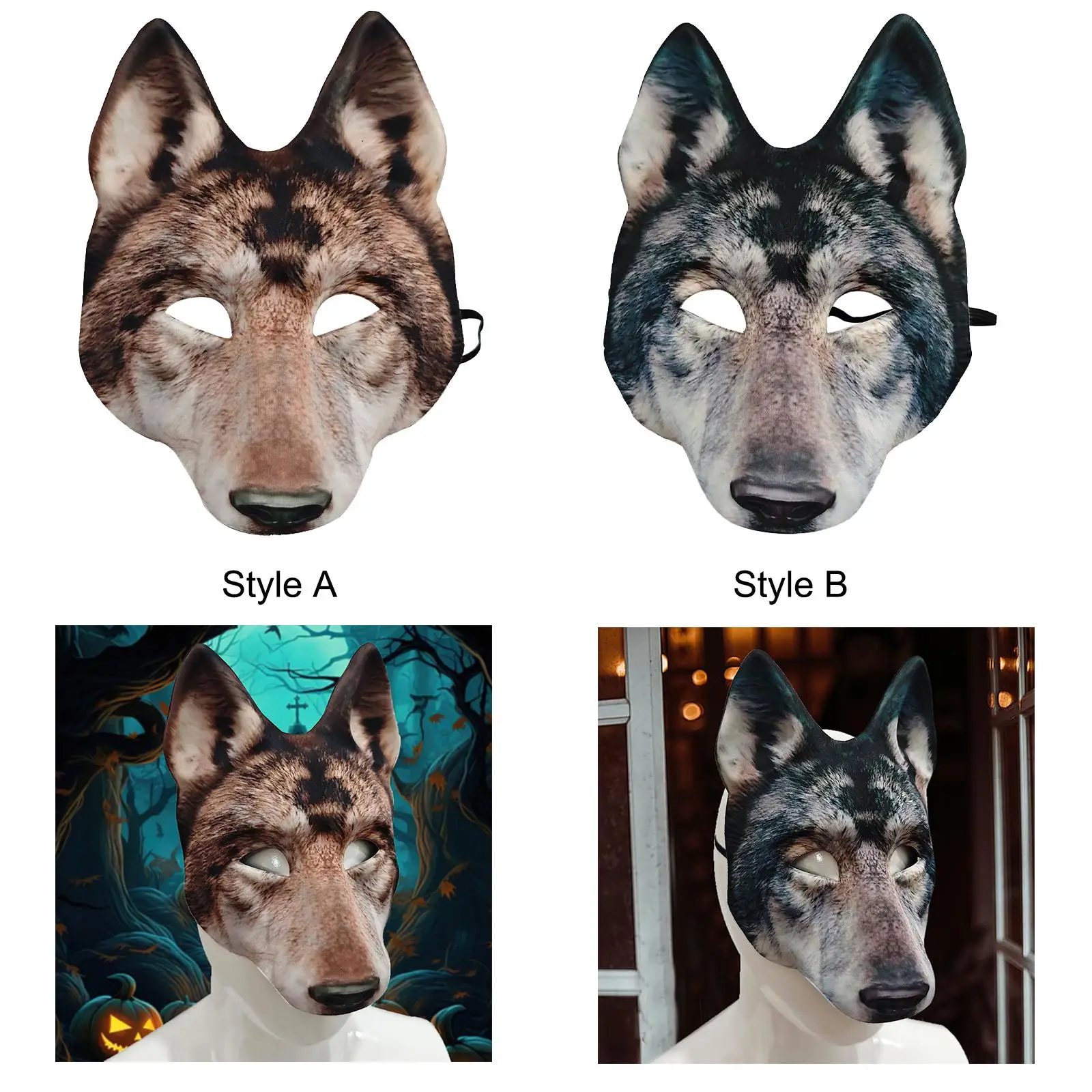 Máscara de cabeça de lobo, adereços de cosplay de lobo para vestido extravagante, festa, paródios, cosplay