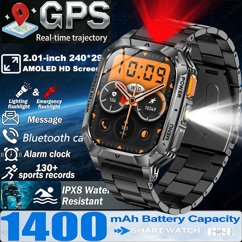 

2026New Military Grade 1400 mAh Battery Smart Watch Men 2.01" HD Screen IP68 Waterproof Outdoor Sport Fitness BT Call Smartwatch