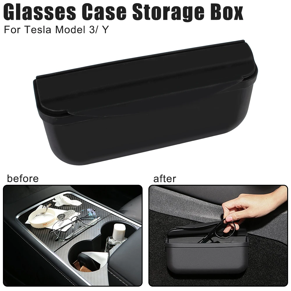 For Tesla Model 3 Y Car Storage Box Sticky Case Glasses Sunglasses Holder Garbage Trash Bin Door Seat Dash Board Accessories