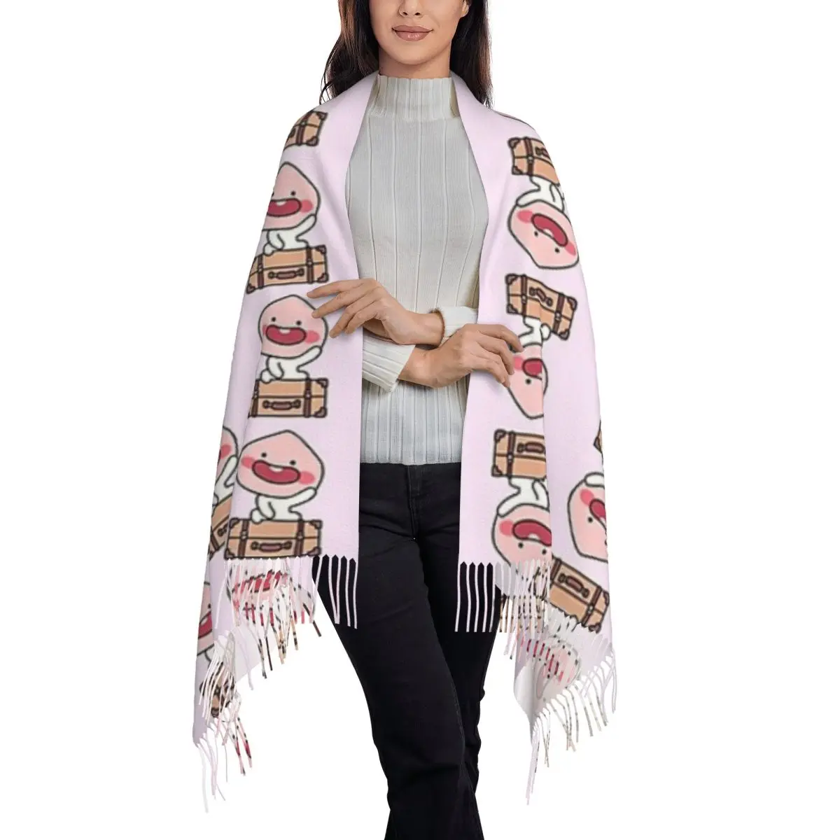 Apeach Kakao Friends Scarf Tassel Scarves for Women Soft Warm Shawls and Wraps Large Fall Winter Shawl Wrap