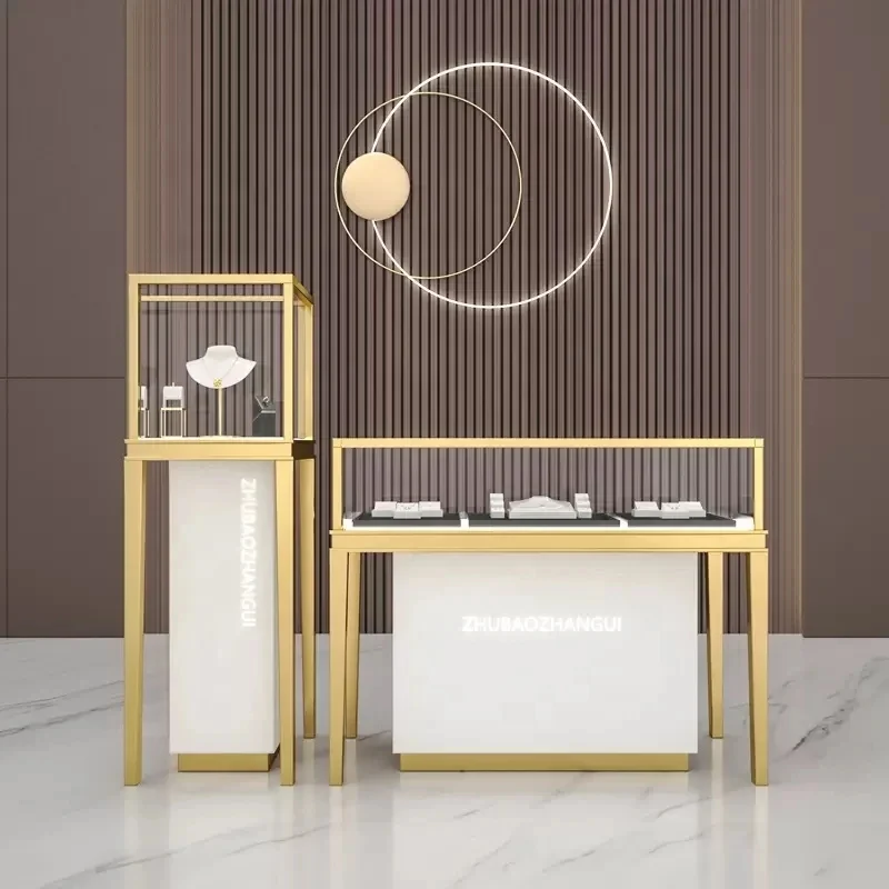 custom.Fashionable Jewelry Shop Furniture Laminated Hardboard  Pedestal Jewelry Display Showcases With Storage