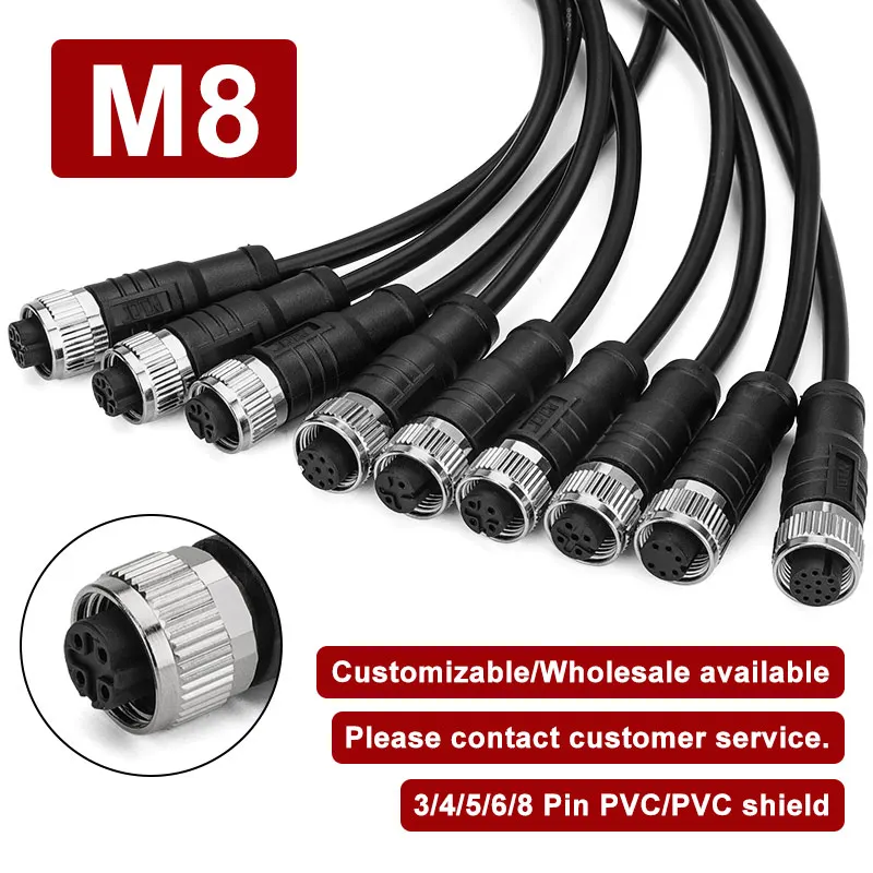 

M8 Shield Sensor Connector Cable 3 4 6 8 Pin Straight/Elbow Head Male Female Aviation Plug 0.5-5M m8 Injection Molding Line IP67
