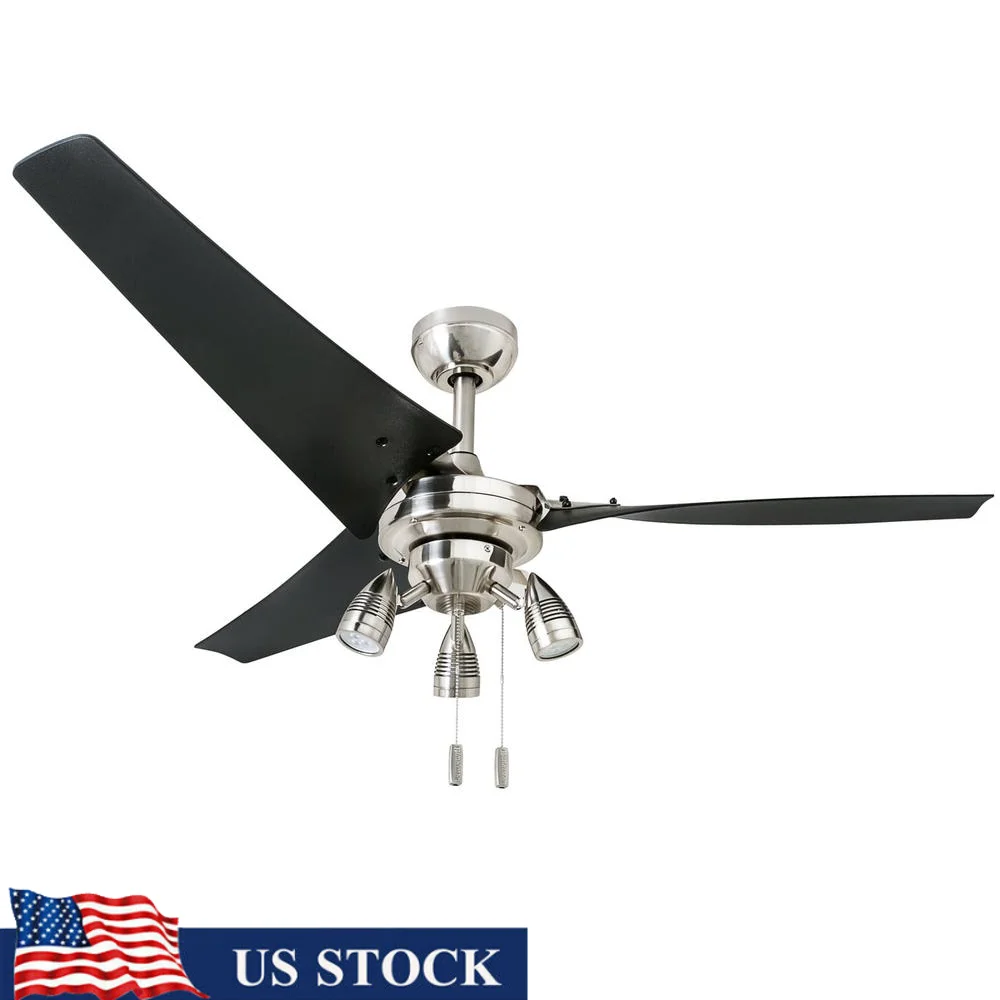 

Современный потолочный вентилятор 56 дюймов, 3 лопасти, матовый никель, тихий реверсивный двигатель, светильник с двойным креплением, большие комнаты