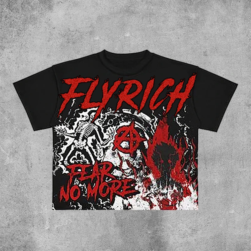 

American New Neutral Fly Rich Graphic T-shirt Printed Men's and Women's Y2K Summer Short-sleeved Oversized T-shirt Street Tops