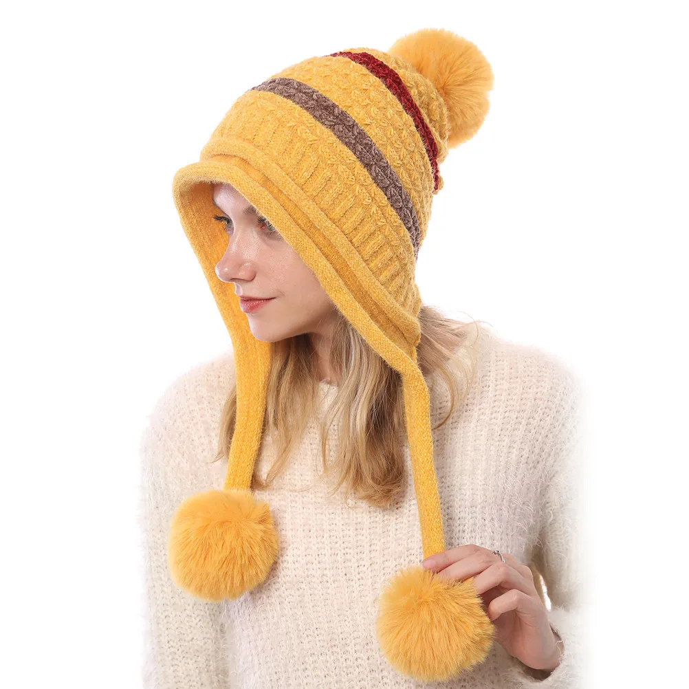 

Warm Knitted Wool Hat for Women One Size Fits Most Elastic Winter Headgear Ski Snowboard Hiking Hat Keep Head Ears Warm