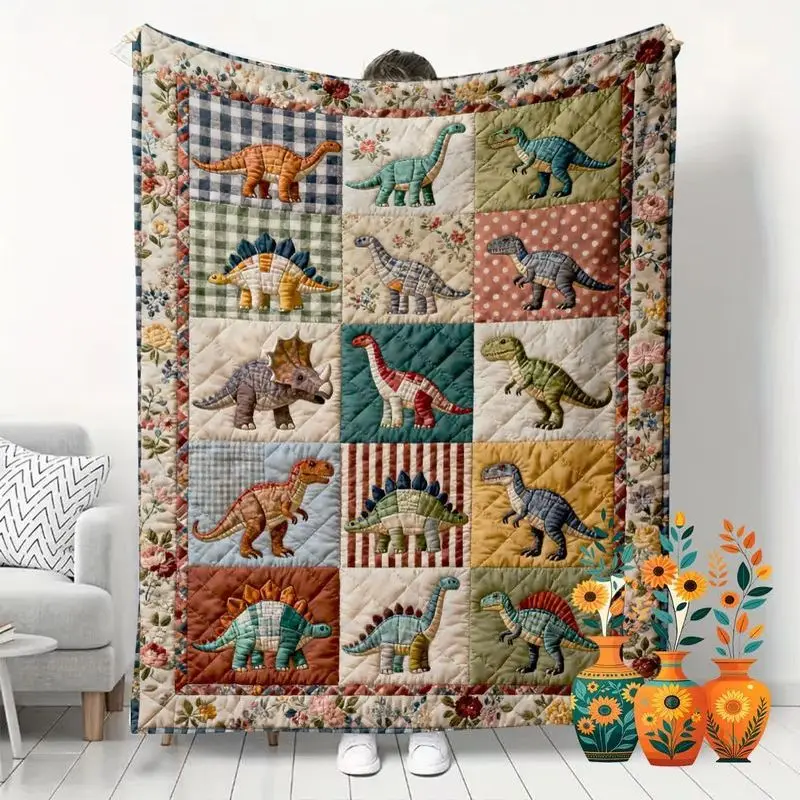 VIKAMA Dinosaur Flannel Blanket for Bedroom Dormitory Nap Blanket Sofa Throw Blanket Air Conditioner Blanket Home Decor