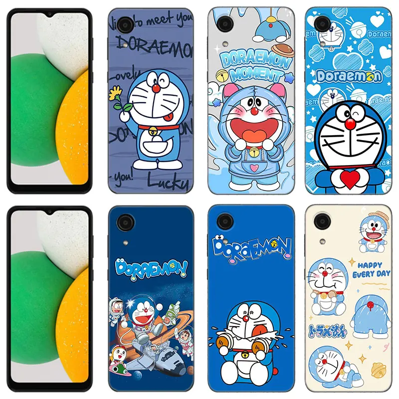 Cartoon Anime Doraemon Black Silicone Phone Case For Samsung Galaxy A01 A03 Core A04 E A02 A05 A10 A20 A21 A30 A50 S A6 A8 + A7