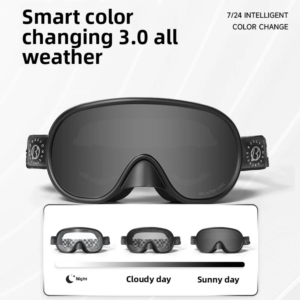 Novo dia e noite motocicleta vintage óculos harley capacete óculos de vento mudança de cor ciclismo miopia óculos