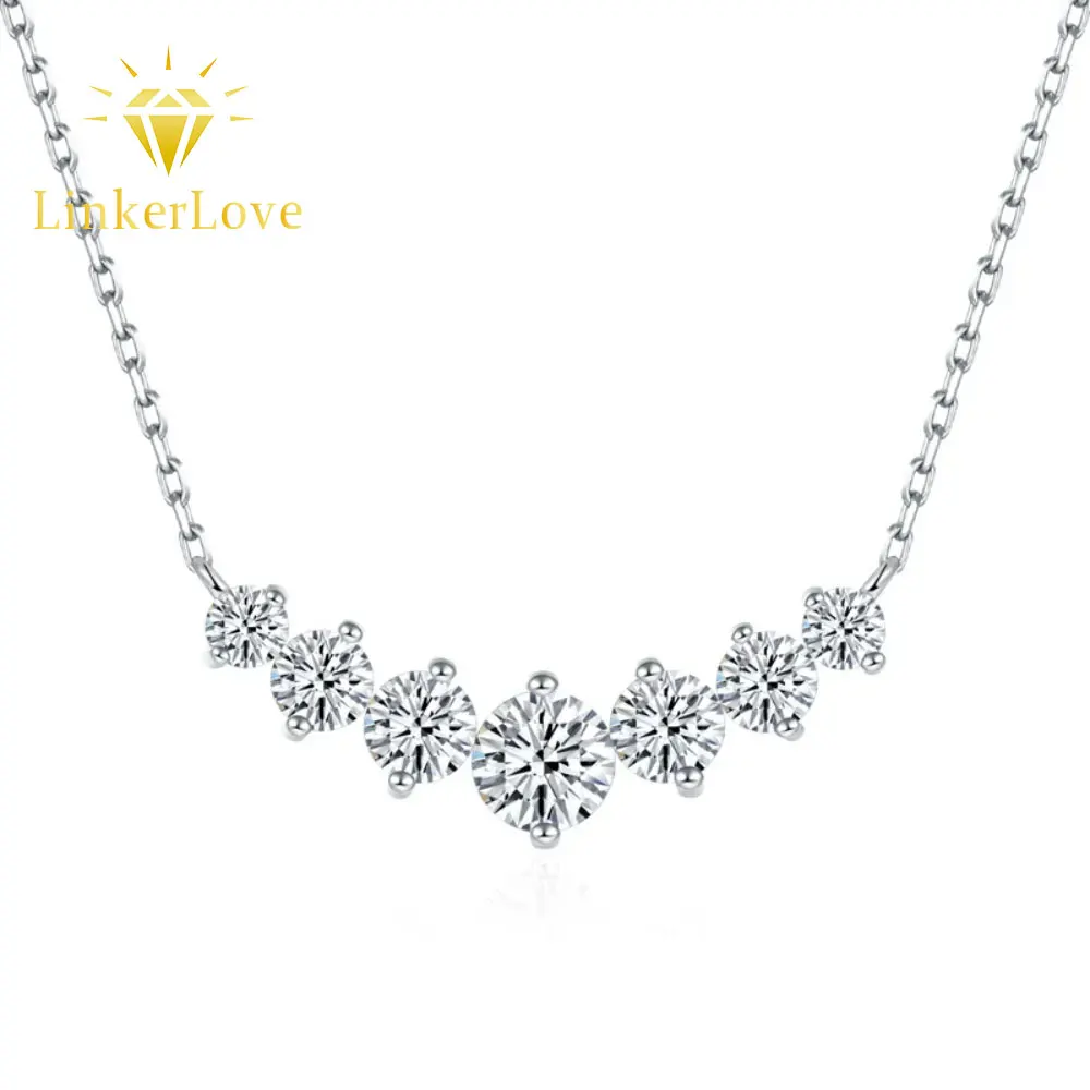 

LinkerLove Moissanite Curved Pendant Necklace 925 Sterling Silver 7 Stones Graduated Diamond Arc Necklace Dainty Jewelry Gift