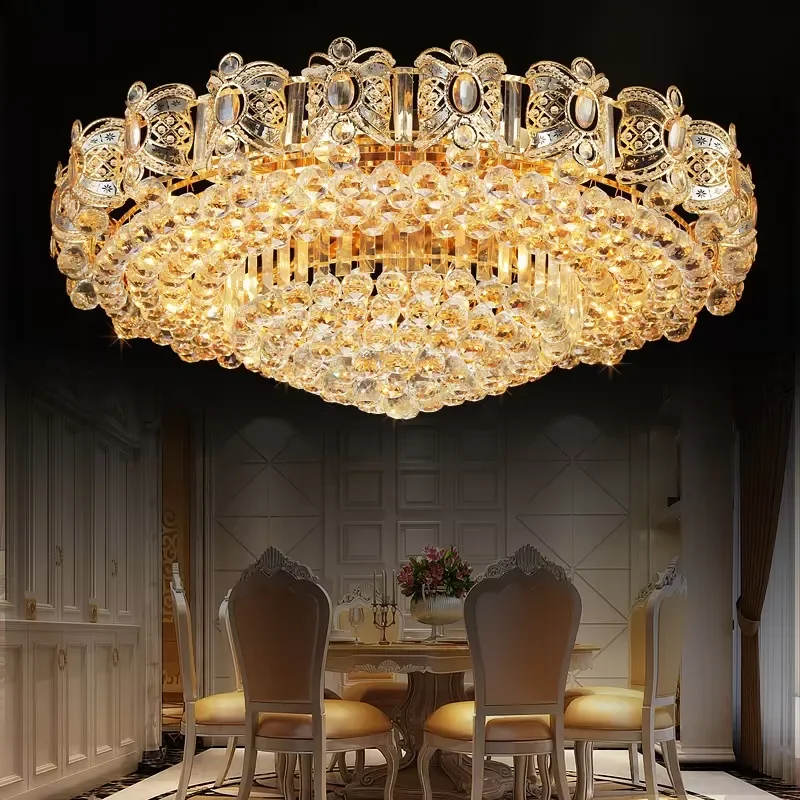 Postmodern Crystal Metal Ceiling Light Luxury Hotel Style Fixture for Living Room Bedroom Modern Decorative Indoor Lighting