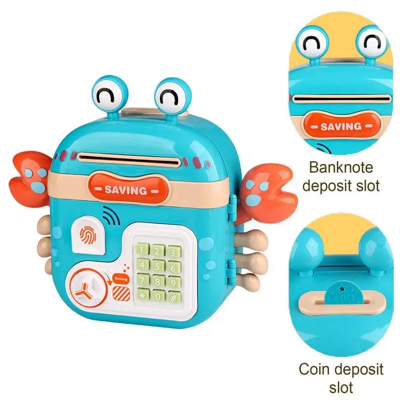 Electronic Money Bank For Kids Cash Coin Can Money Bank Password Code Lock Lights & Music Cartoon Crab Money Box For Boys Kids