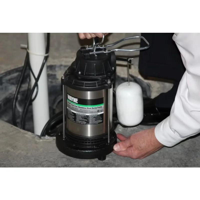 3/4 HP Submersible Cast Iron and Stainless Steel Sump Pump with Integrated Vertical Float Switch, Large, Silver