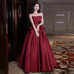 Tube Top wine red High Sense 2024 New Satin Engagement Wedding Dress Evening vestidos elegantes para mujer vestido فساتين