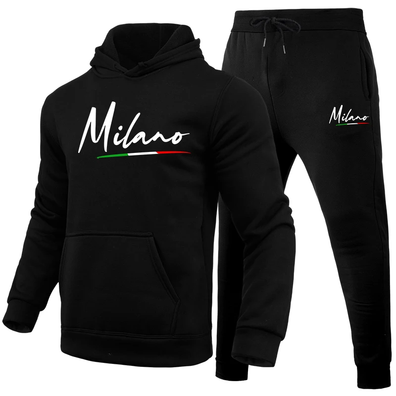 Milan Printing Mens Tracksuit Casual Sweatshirts for Men High Quality Hoodies+Sweatpants 2 Pcs Set Hot Sales Jogging Streetwear