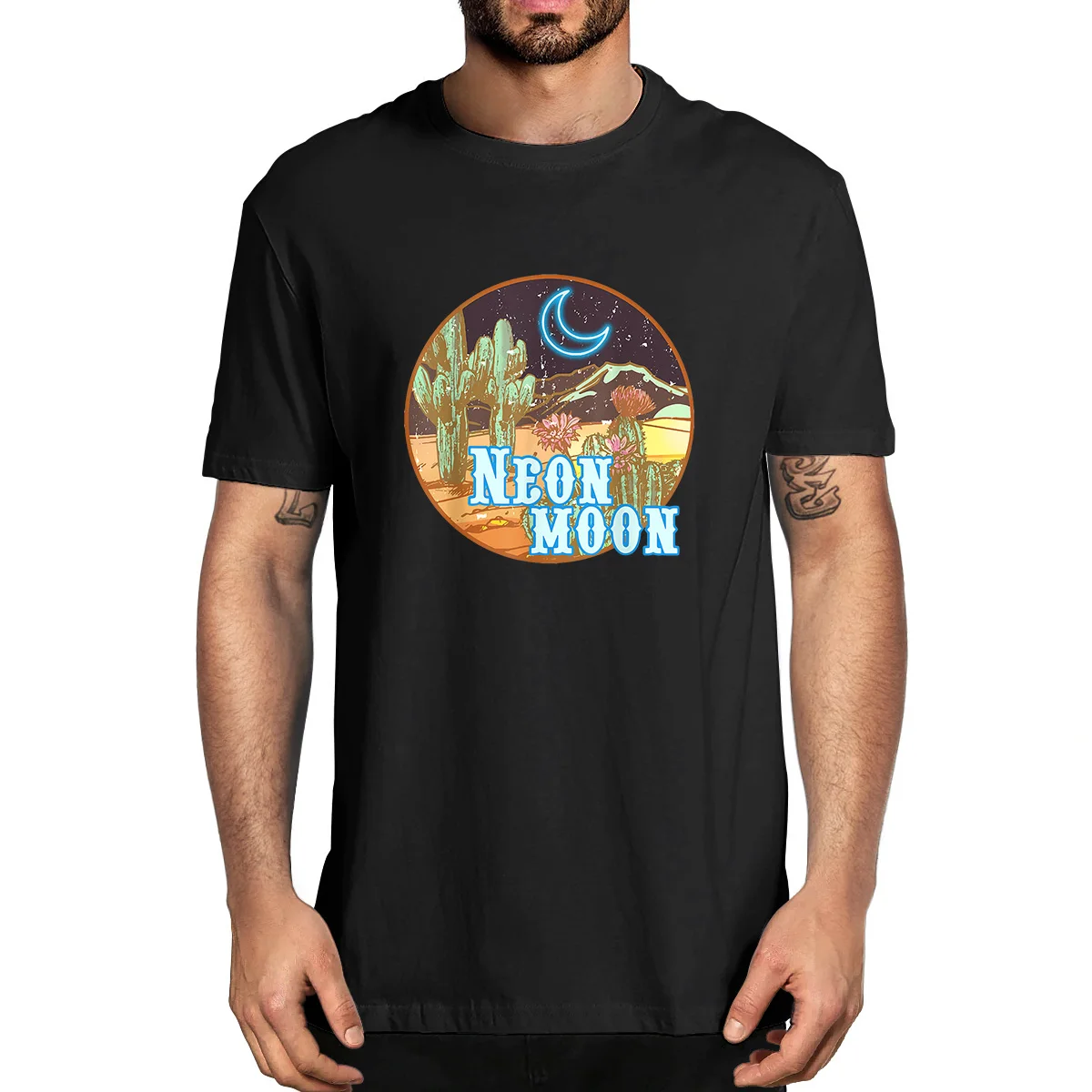 

Neon Moon Retro Western 80s 90s Country Music Concert Graphic 100% Cotton Summer Men's Novelty Oversized T-Shirt Casual Tee