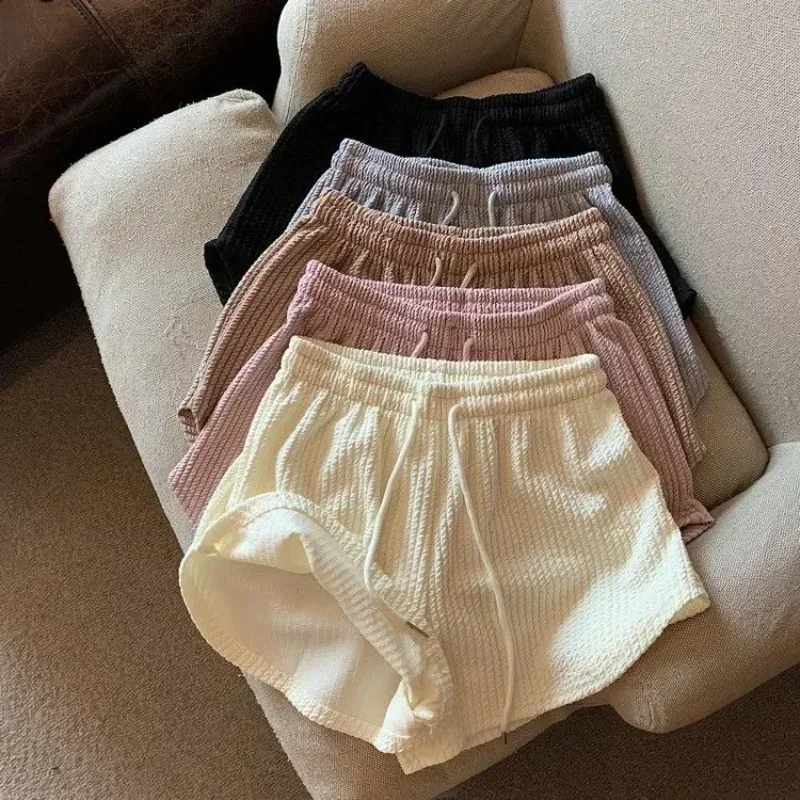 Women Summer solid color Gym Fitness Running Shorts Women's Thin Style Loose Casual Large Leg High Waist A-word Sports Hot Pants