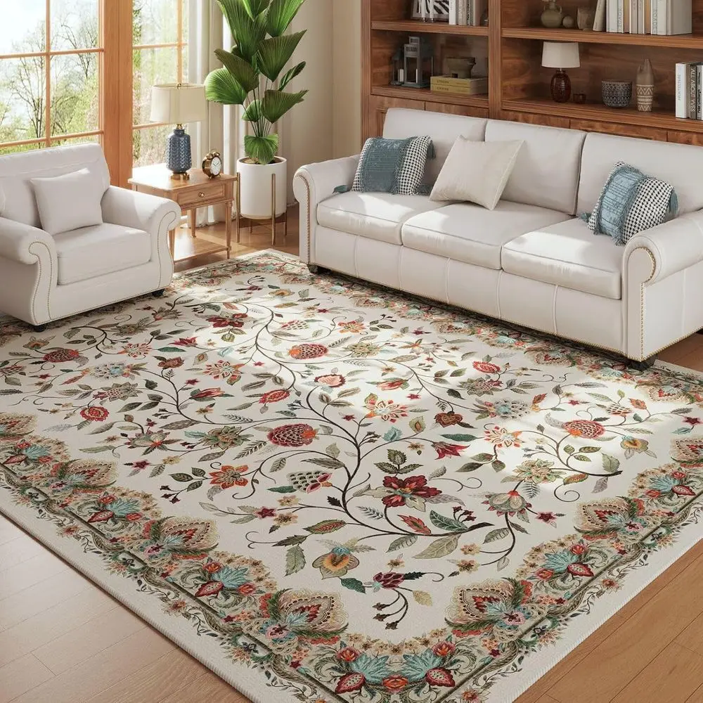 

5'x7' Vintage Paisley Area Rug - Machine Washable, Low Pile, Non-Slip Floral Carpet for Living Spaces