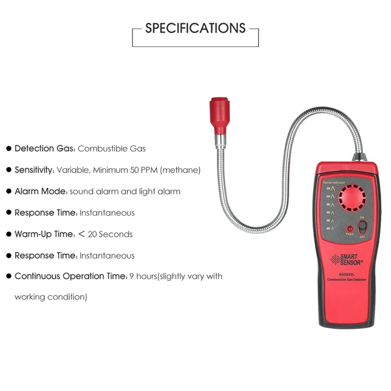 كاشف غاز قابل للاحتراق صغير ، مستشعر ذكي ، تسرب قابل للاحتراق ، محددات الموقع ، اختبار مع إنذار الصوت والضوء ، AS8800L