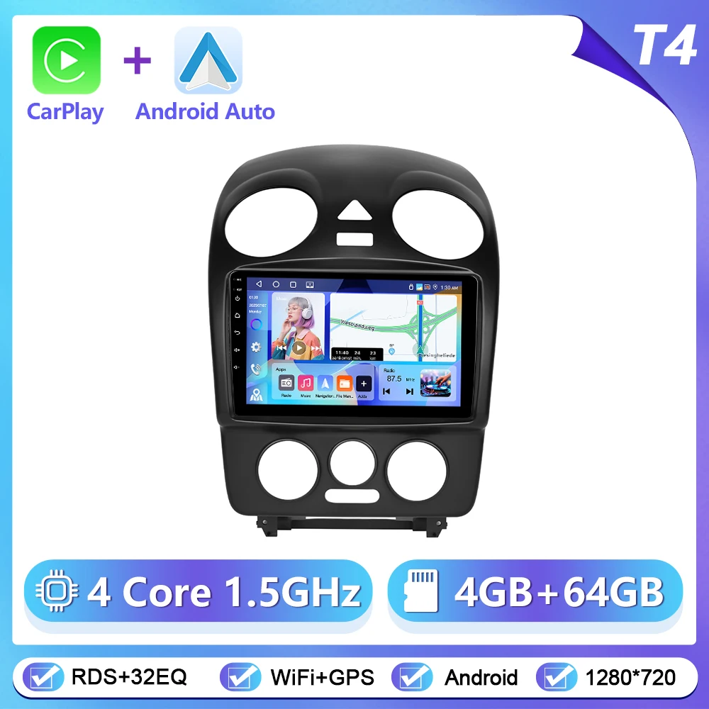 Podofo draadloze CarPlay Android Auto autoradio voor Volkswagen Bora 2004-2010 GPS navigatie 2Din multimediasysteem autoradio stereo