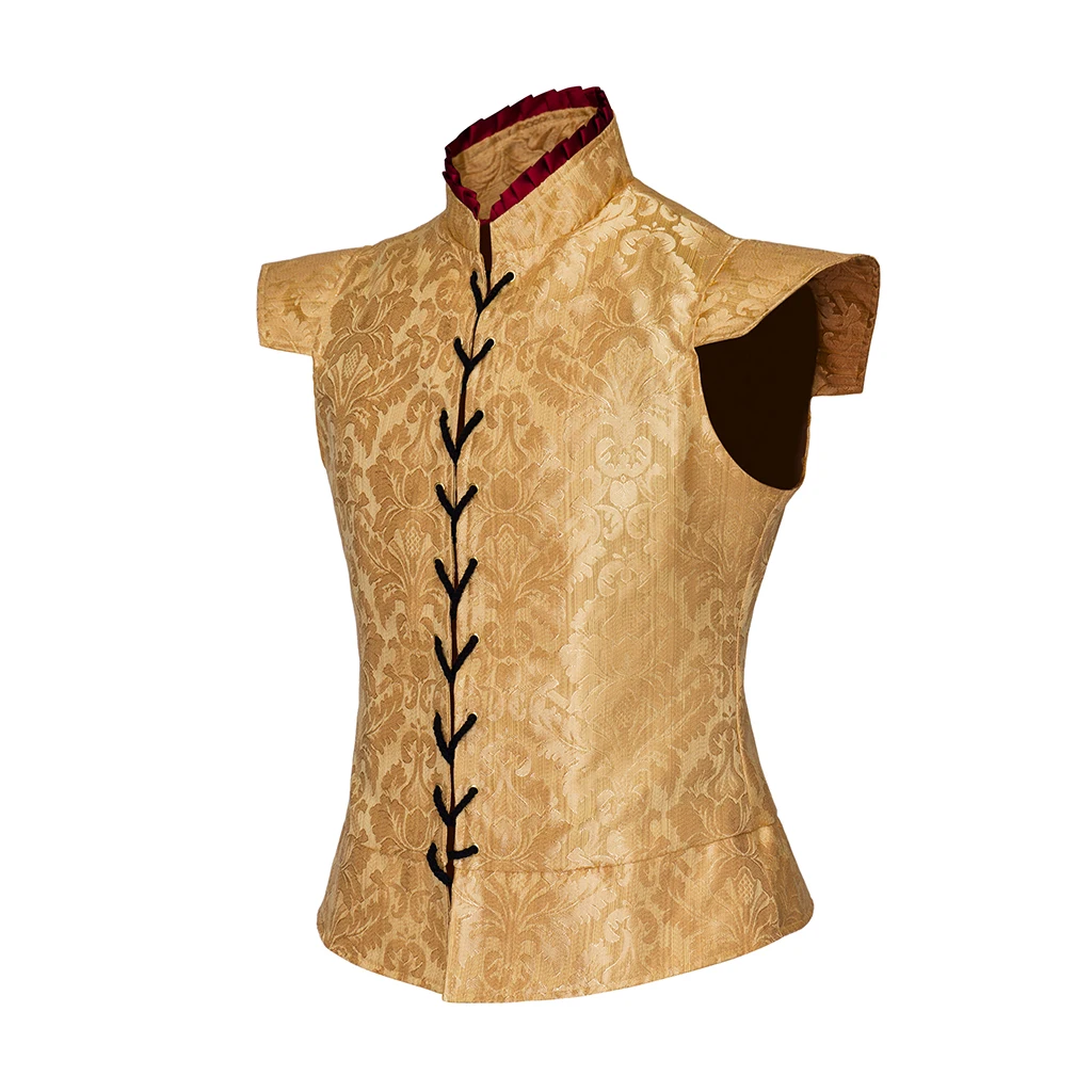 High Quality Renaissance Medieval Tudor King Royal Brocade Vest Cosplay Costume Jerkin Gold Vest Waistcoat Halloween Clothing