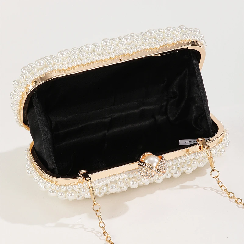 Bolso de mano de noche para Mujer, cartera de mano con perlas, ideal para boda, fiesta, banquete