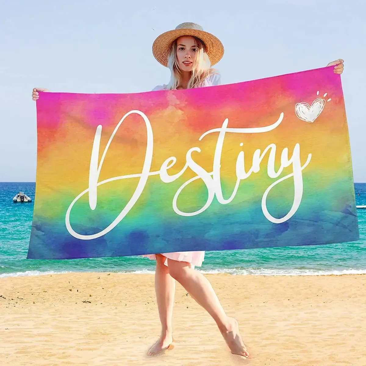 Personalized Beach Towel Customized Name Text Custom Bath Towel for Beach Gym Bathroom Own Design Pool Towel for Women Kids Gift