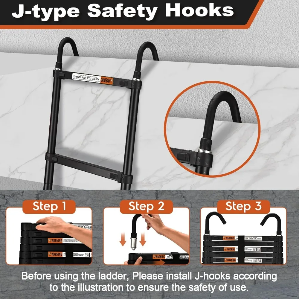 Aluminum Lightweight 12.5FT Telescoping Extension Ladder with 330lbs Capacity and 2 Triangle Stabilizers for Heavy-Duty Use