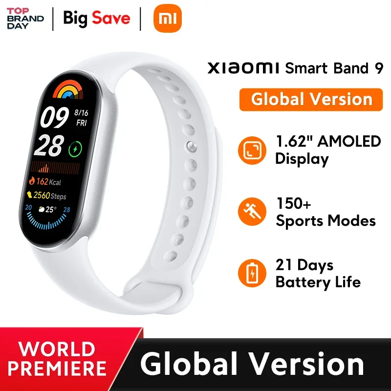 [World Premiere]Global Version Xiaomi Smart Band 9 150+ Sports Modes Sleep Monitoring 1.62" AMOLED Display 21-day Battery Life