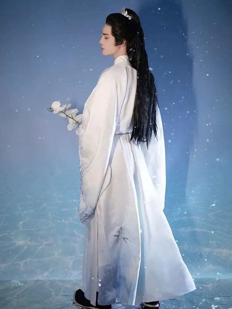 الزي التقليدي الصيني القديم للرجال ، هانفو ، طوق متقاطع ، طول الخصر ، مطبوع