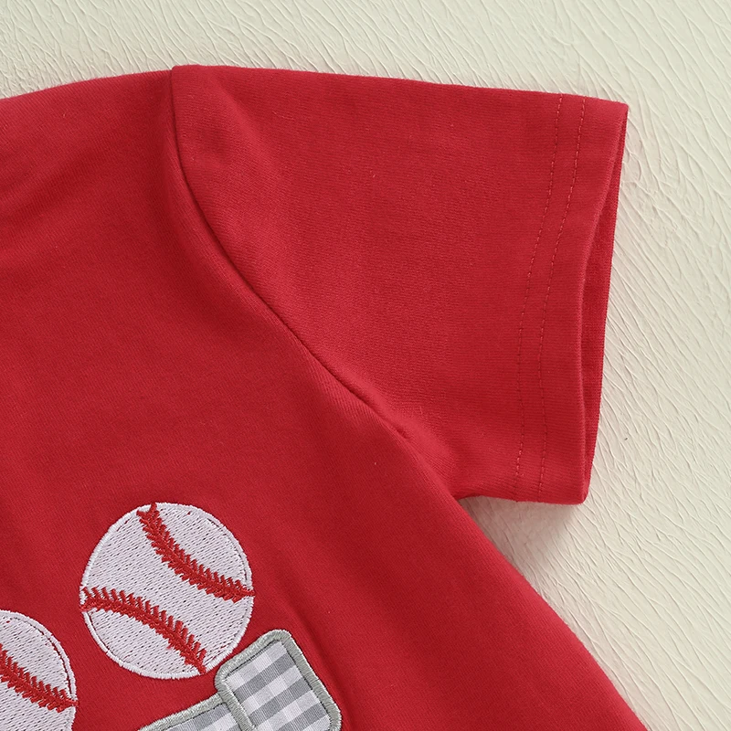 Set di t-shirt ricamata con mazza da baseball per neonato e pantaloncini scozzesi con elastico in vita - Completo estivo da 2 pezzi