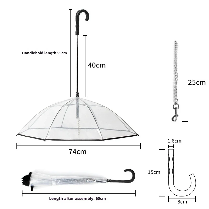 Transparent pet umbrella Dog umbrella Assembling umbrella Dog leash for walking dog in rainy days Pet supplies