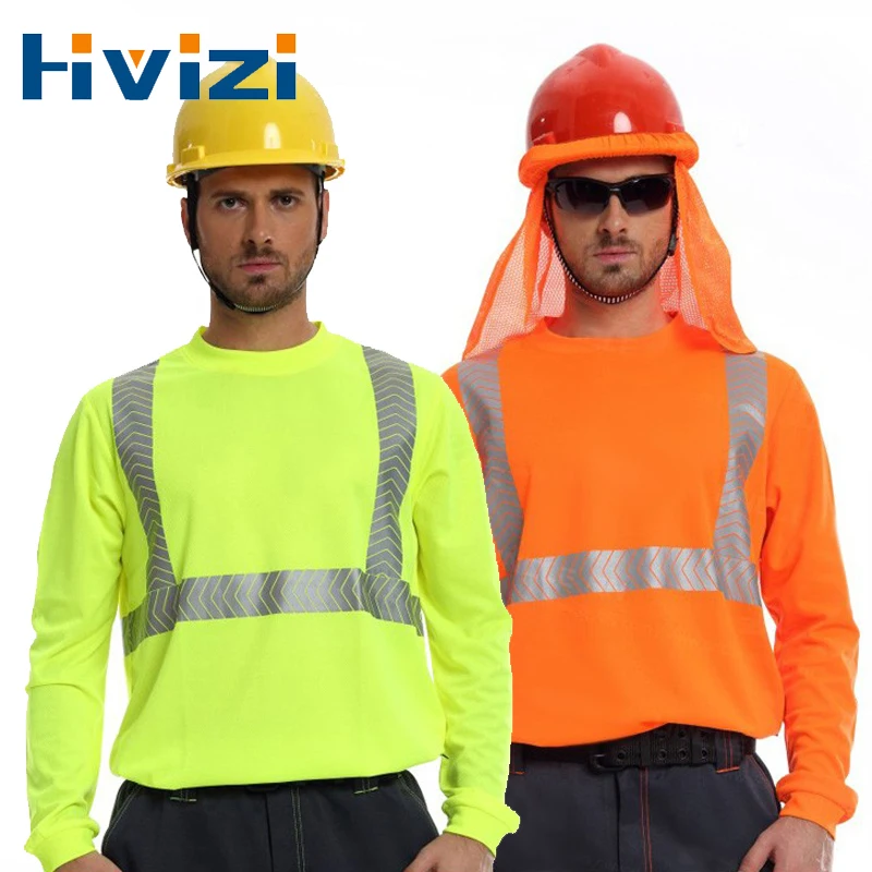 Safety Polo Shirt Construction Reflective High Visibility O-neck Shirt Hi Vis Long Sleeve Workwear Shirt