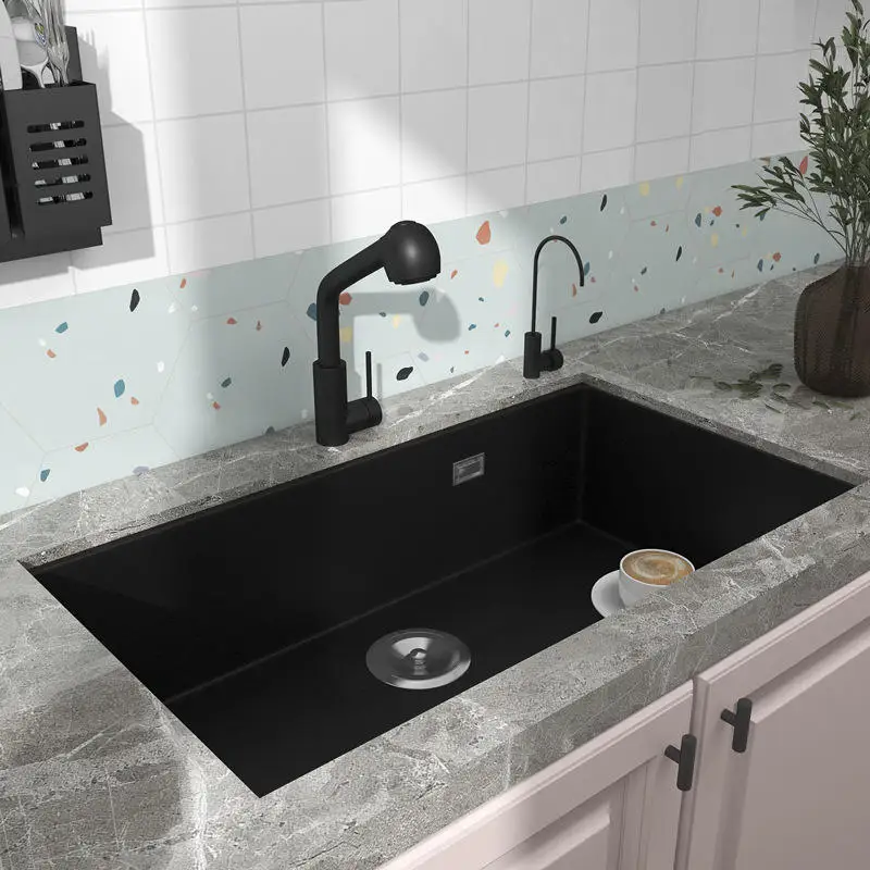 quartz stone sink large single cylinder kitchen black wash basin granite countertop basin sink black bar sink