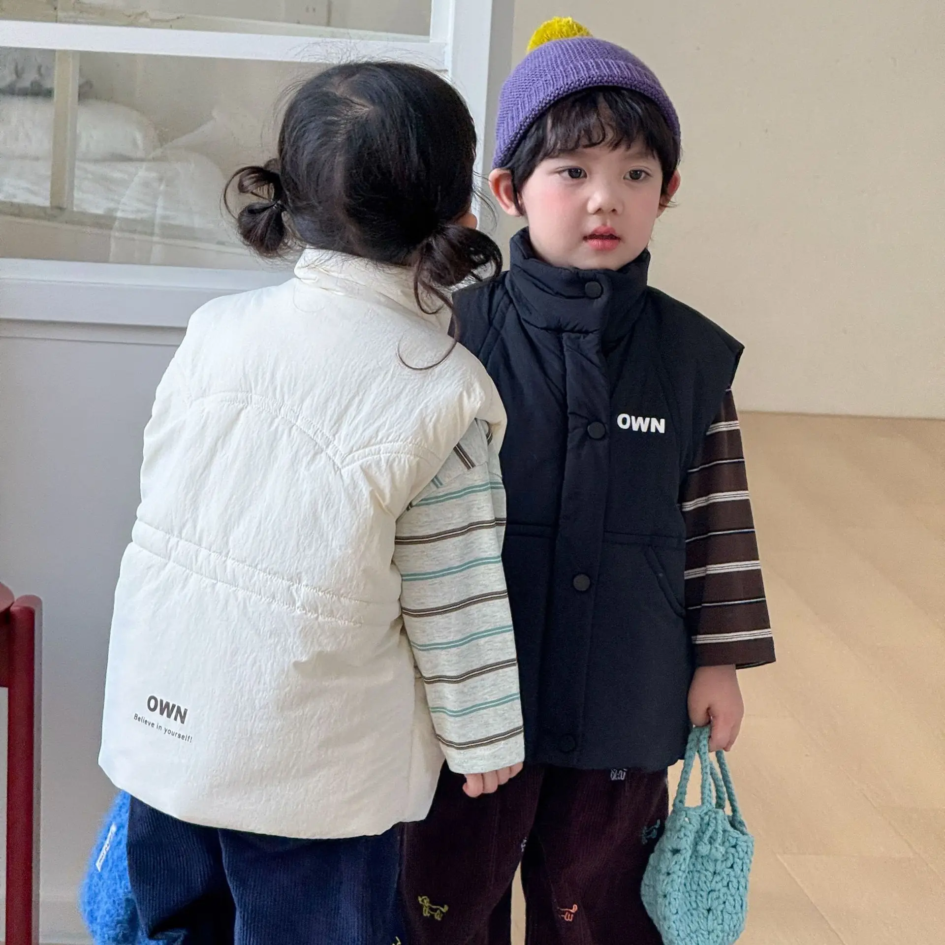 2026 Winter New Children Sleeveless Warm Vest Boys Cotton Padded Jacket Plus Velvet Thick Kids Girls Casual Quilted Coat