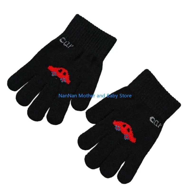 

1 Pair Kids Knitting Gloves Solid Full Finger Knitted Winter Stretch Gloves Warm