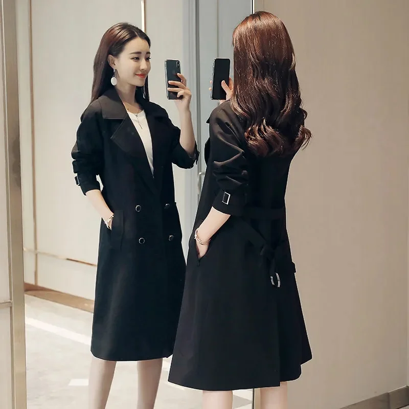 

2024 Womens Autumn Classic Double Breasted Long Trench Jacket with Belt Female Solid Color Lapels Windbreaker Winter Coat