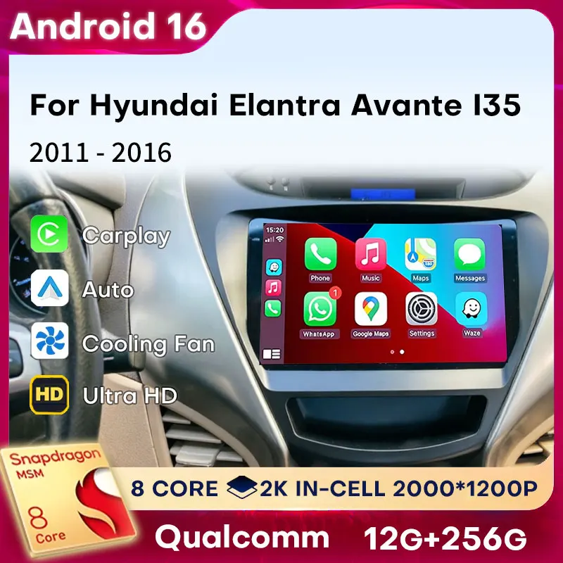 Android 16 Carplay For Hyundai Elantra Avante I35 2011 2012 2013 2014-2016 Car Radio 360 Camera Multimedia Head Unit GPS Auto BT