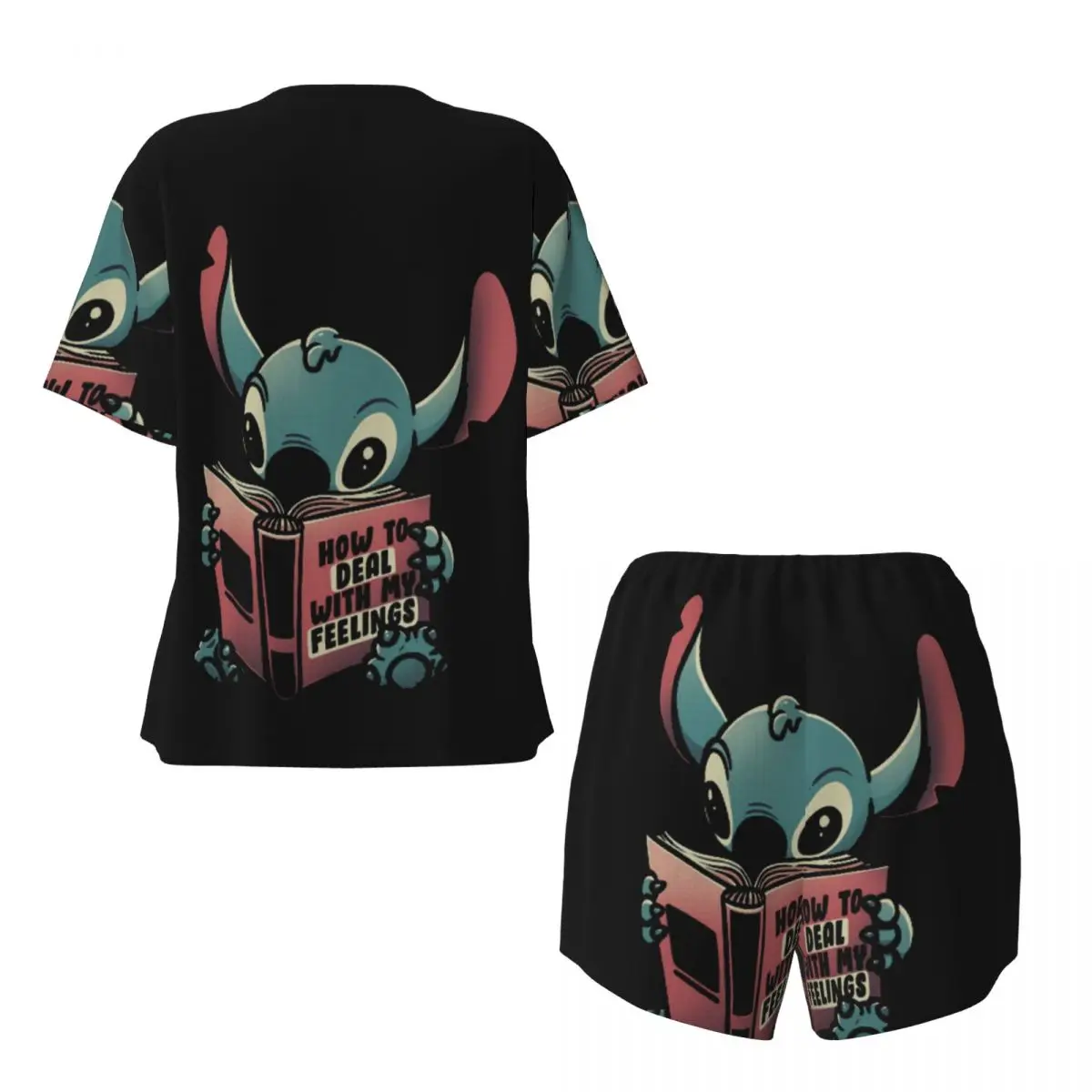 Lilo e Stitch Conjunto de Pijamas Desenhos Animados, Anime, Manga, Estampado Personalizado, Manga Curta, 2 Pieces Pijamas, Pj, Conjuntos Lounge