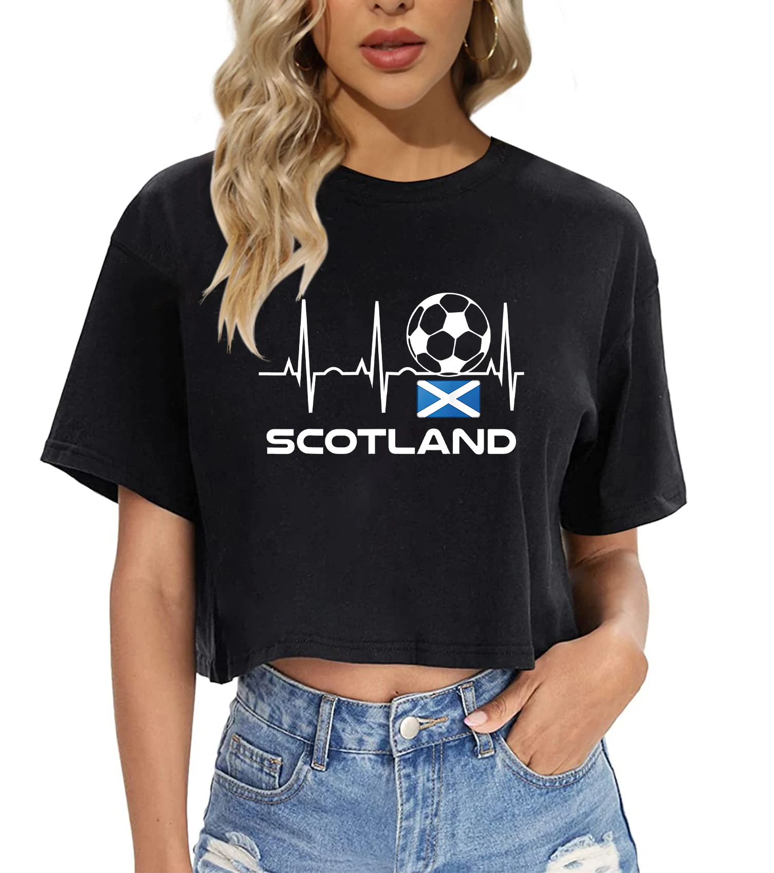 Football  Graphic Crop T-shirt 2024 European Cup Women Summer Fashion Casual Sporty style Round Neck Crop Top High Street