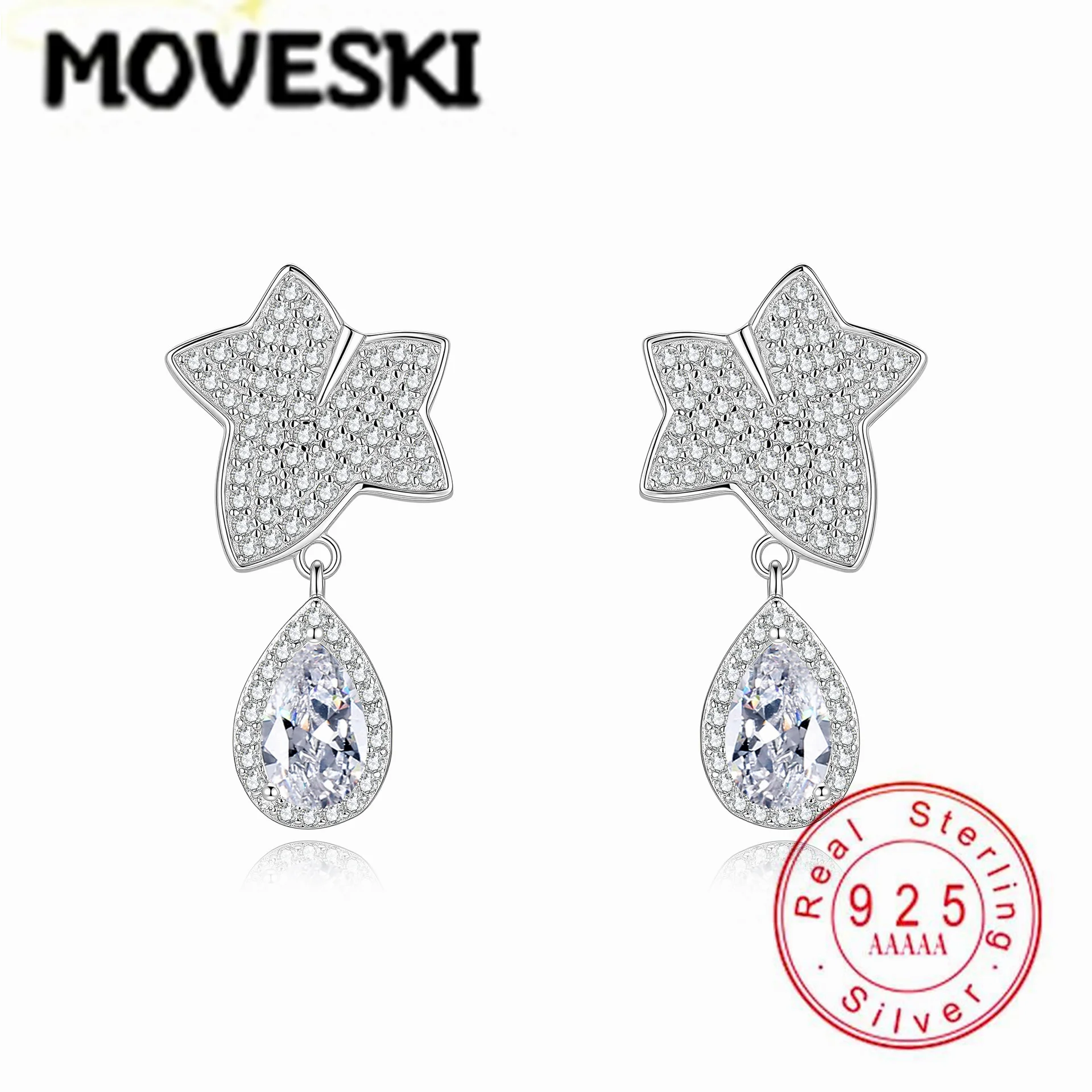 

Серьги-подвески из стерлингового серебра 925 пробы с муассанитом в форме звезды и капли, полностью инкрустированные муассанитом, изысканные ювелирные украшения, подарок для женщин