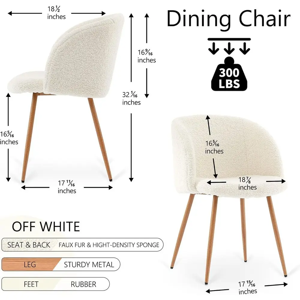 Accent Chairs Set o 2, uzzy Sherpa Dining Chairs with Barrel Back, Upholstered aux ur Armchairs with Wood Grain Color Metal Leg,