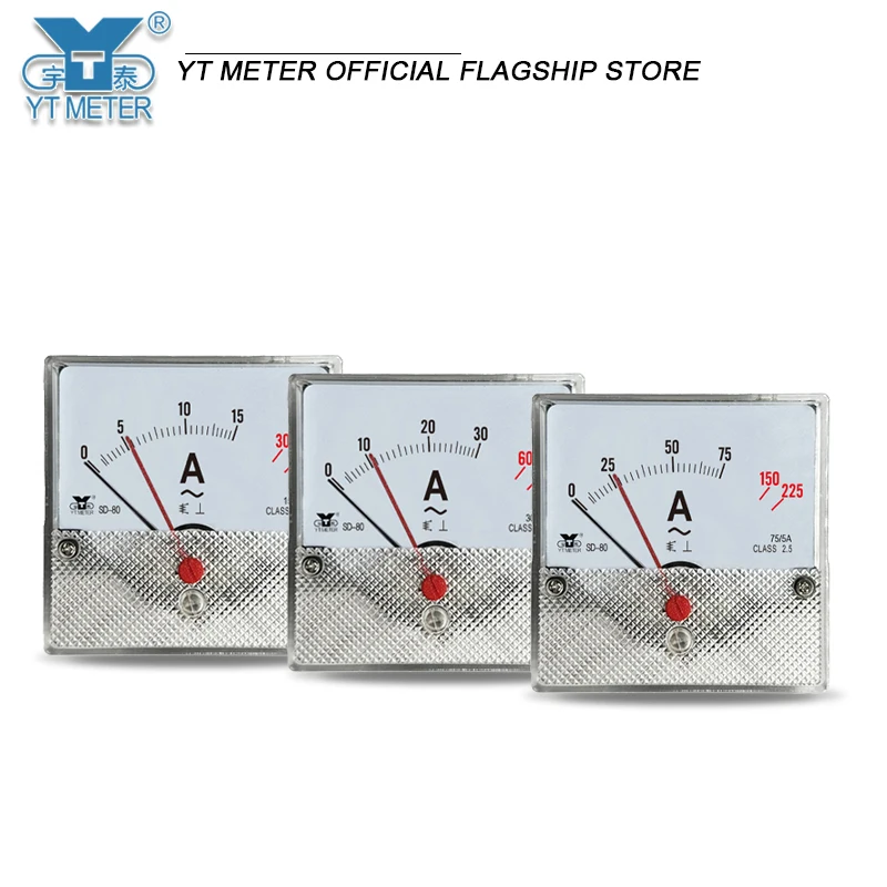 مقياس التيار الكهربائي المزدوج SD80: 15/5A، 75A، 45A التيار الزائد، المؤشر الأحمر مع 3x التخميد، مقياس نوع مؤشر التيار المتردد، dh80 cz80