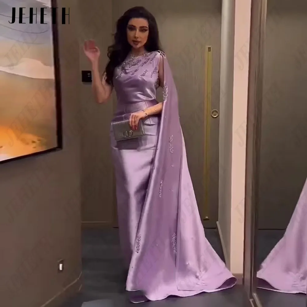 Jeheth satén morado vestido de noche saudí sirena con cuentas largas vestJEHETH-Vestidos de Noche de satén con cuentas de sirena, vestidos largos de fiesta de graduación con cuello en V, sin mangas, color púrpura, 2024