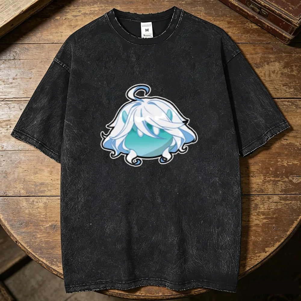 Genshin Impact Furina cotton Vintage Washed t-shirt men Y2k 80s 2000s shirt kawaii Colorful Pastel Vintage 2000s graphic