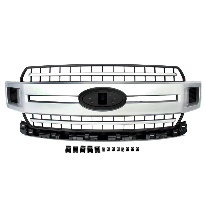 Car Front Grille Grill Racing Upper Replacement for Ford F-150 F150 2018-20 Iconic Silver Front Radiator Grille Grill Assembly