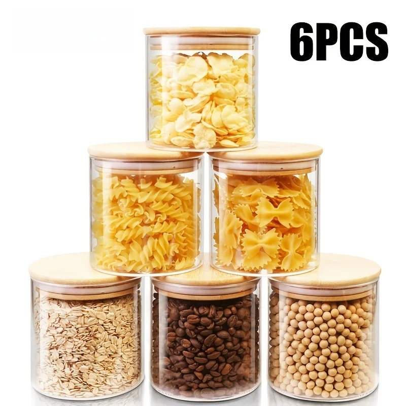 

20oz 6PCS Glass Storage Containers With Lids,Glass Jars With Lids Pantry Food Storage Jars,Round Canister For Cookie,Nuts,Snack